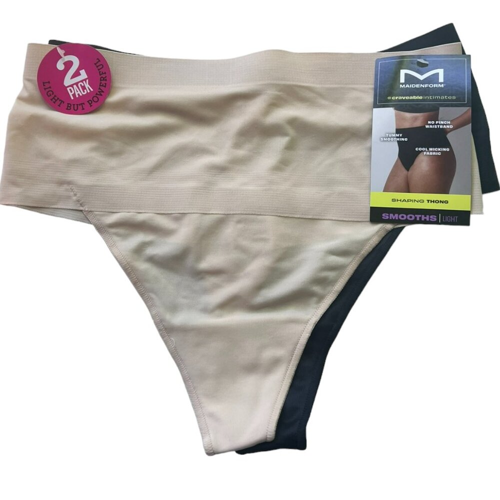 Women's Maidenform Shaping Thongs 2 pack Black and Nude Size‎ Small